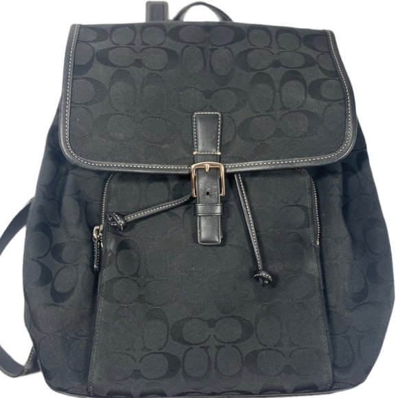 Coach Handbags - NEW Coach C1168 Black Backpack Signature C Jacquard Leather Trim Drawstring Bag